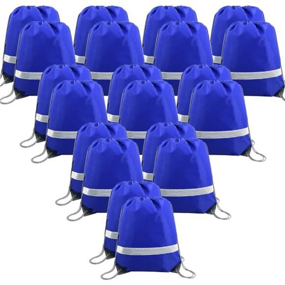 20 Pieces Royal Blue Drawstring Backpacks Bags Bulk, String Bags Reflective - Picture 1 of 6